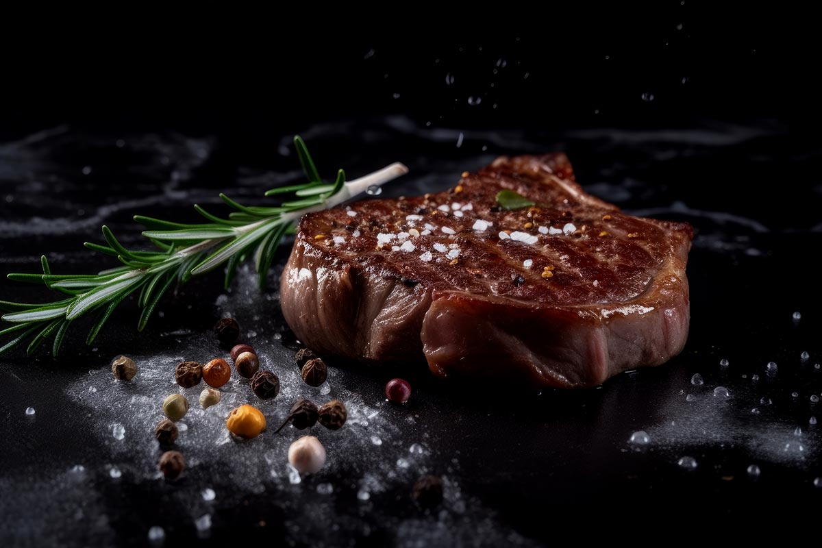 Aplicando sal marina a la carne para parrilla, mejorando el sabor y la textura.